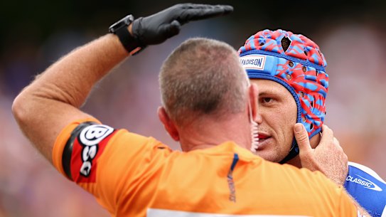 Kalyn Ponga leaves the field against the Tigers.