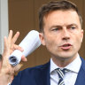 The auction of a refurbished Victorian Manor at 16 Bishops Avenue, Randwick. Photo shows auctioneer James Curley during the auction.