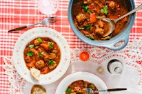 Spetsofai (Greek sausage, tomato and capsicum stew).