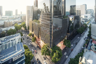Render of Charter Hall's planned 555 Collins Street tower, which will rise 35 levels above Melbourne's main business strip. 