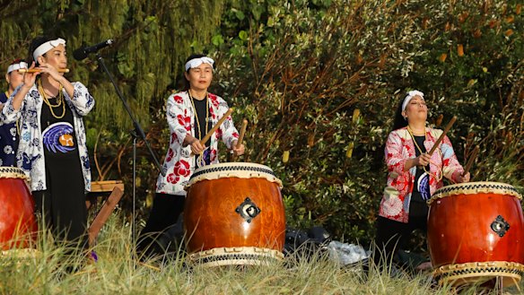 Japanese drummers Kizuna Taiko perform as part of Heartbeats at Bleach.
