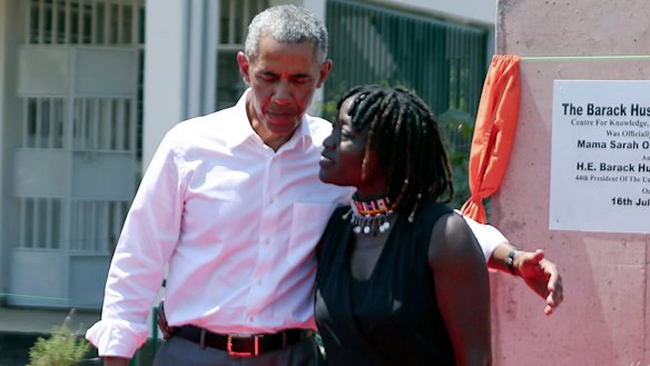 Obama and his half sister Auma Obama, at a charity event in Kogelo, Kenya, on Monday.