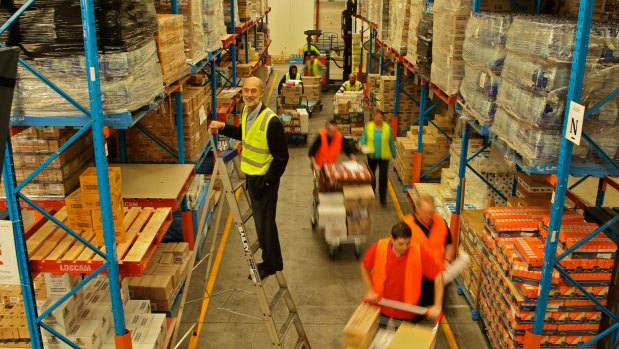 Foodbank's warehouse in Sydney. Each year, Foodbank distributes more than 35 million kilograms of food and groceries to those in need.
