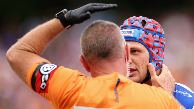 Kalyn Ponga leaves the field against the Tigers.