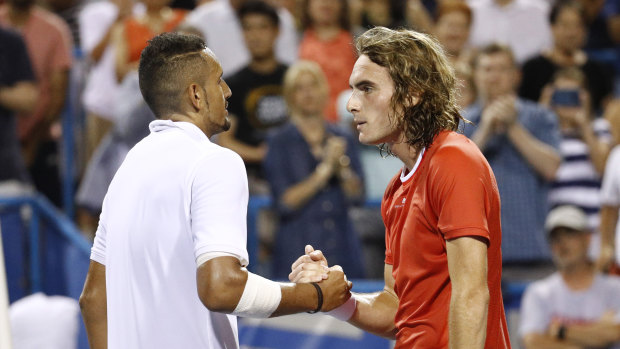 'Thanks bro, I'll see you in Montreal': Kyrgios and Stefanos Tsitsipas.