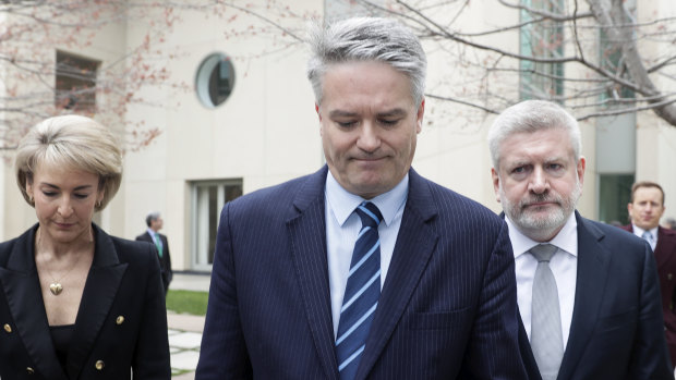 Michaelia Cash, Mathias Cormann and Mitch Fifield announce their resignations from the ministry.