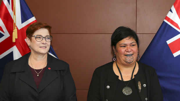 Australian Foreign Affairs Minister Marise Payne with her New Zealand  counterpart Nanaia Mahuta, whose remarks triggered the diplomatic tension.