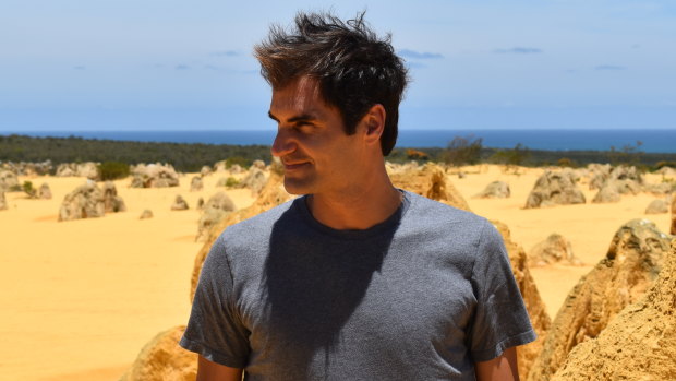 Roger Federer at the Pinnacles on a promotional tour ahead of the Hopman Cup. 