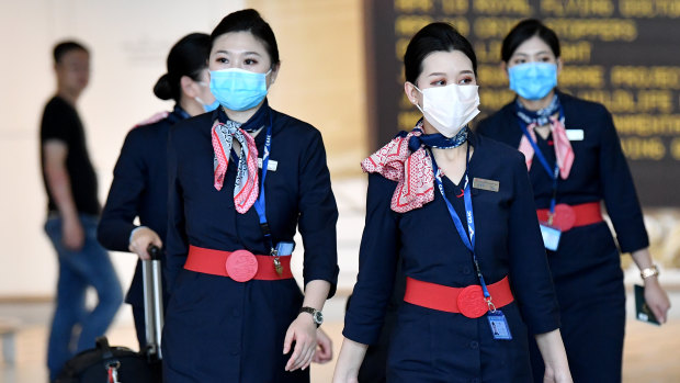 China Eastern Airlines cabin crew at Brisbane International Airport.