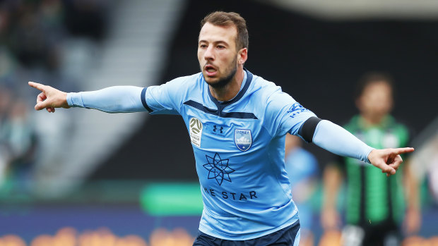 Sky high: A brace by striker Adam Le Fondre against Western United helped Sydney FC leapfrog Melbourne City at the top of the table.