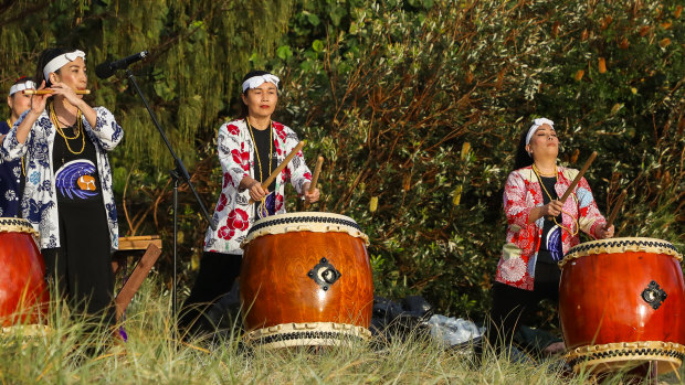 Japanese drummers Kizuna Taiko perform as part of Heartbeats at Bleach.