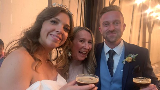 Kate with Katie and Tom on their wedding day, after acting as their celebrant.