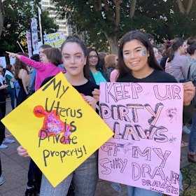 Jolie Kucinskas (left), attended the pro-choise rally in Hyde Park on Sunday with her friend Madeleine Ponferrada, says she was "in awe" at the turn out. 
