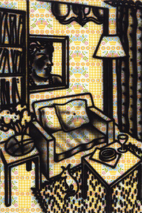 Howard Arkley's Suburban Interior, 1983, synthetic polymer paint on wallpaper on canvas, 159.8 x 120 cm. Heide Museum of Modern Art, The Baillieu Myer Collection of the '80s  



