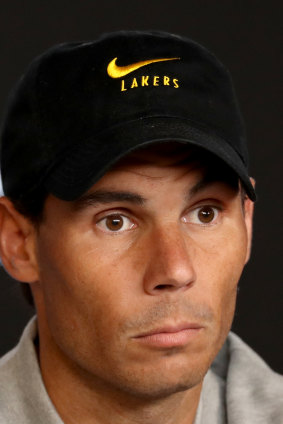 Rafael Nadal wore a Lakers Nike hat to his post-match press conference.