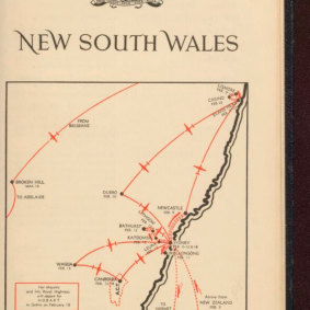 The map of the Queen’s visit to NSW in 1954. It is estimated that 75 per cent of Australians saw her during the visit. 