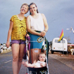 Lee Rhiannon, right, at the Pine Gap peace camp in 1983.