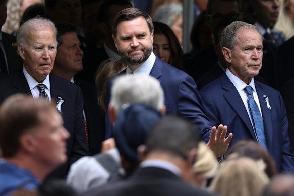 Former president Joe Biden, Vice President JD Vance and former president George W. Bush.