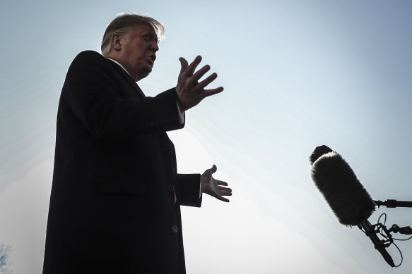 President Donald Trump talks to reporters at the White House in Washington on Tuesday. He showed no contrition or regret for instigating the mob that stormed the Capitol and threatened the lives of members of Congress.