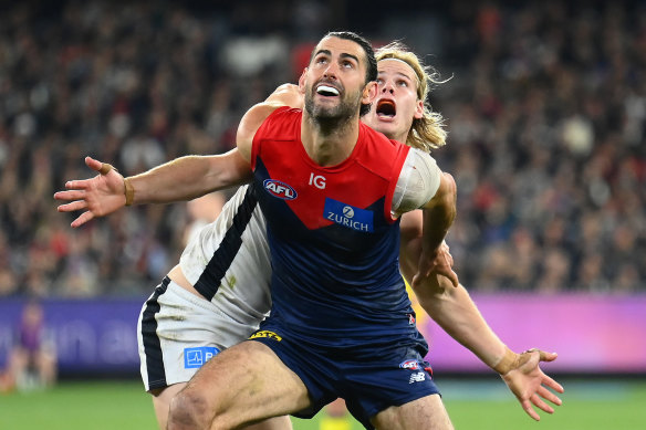 Brodie Grundy in action this season for Melbourne. 
