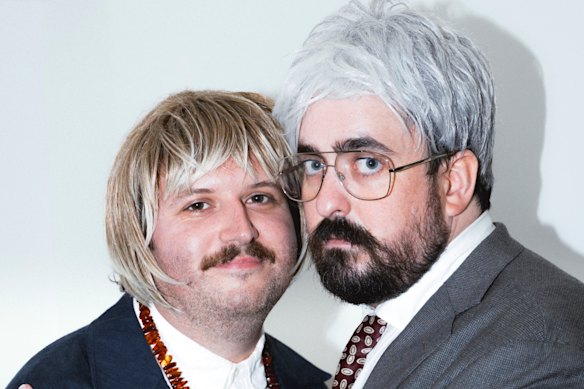 Alexei Toliopoulos (left) and Zachary Ruane as SBS film critics Margaret Pomeranz and David Stratton.