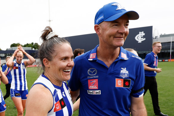 North captain Emma Kearney with her coach Darren Crocker after the game.