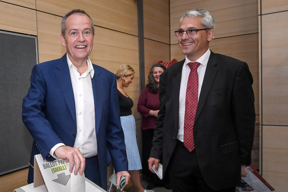 Danny Pearson voting with former federal Labor leader Bill Shorten at the 2018 election.