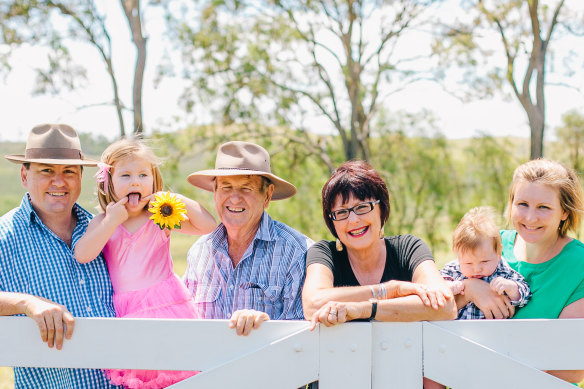 The late Peter Wehl (centre) and his wife Heather with (from left) son-in-law Ben Cottrell, granddaughter Madeline Cottrell, Alice Cottrell and grandson James Cottrell.
