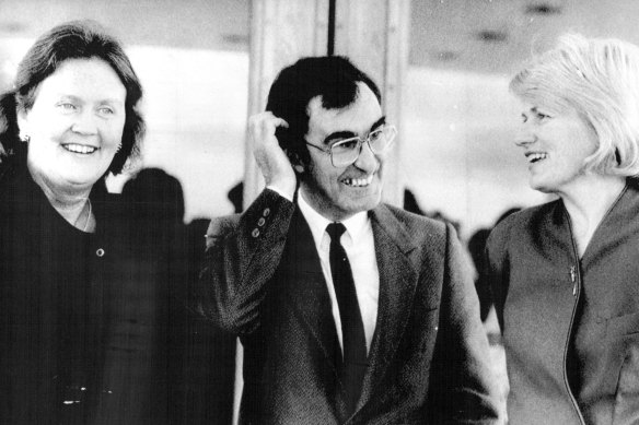 New federal ministers: Margaret Reynolds, Gerry Hand, Ros Kelly after their names were announced on July 22, 1987.