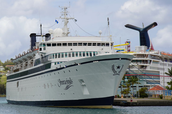 The Freewinds cruise ship docked in the port of Castries, the capital of St Lucia.