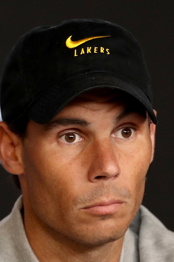 Rafael Nadal wore a Lakers Nike hat to his post-match press conference.