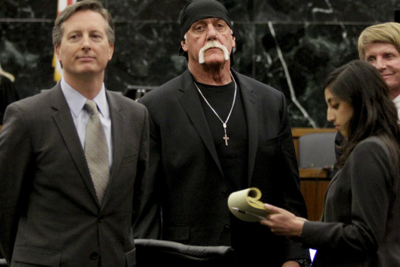 Hulk Hogan, centre, was secretly bankrolled by a billionaire in a $US140 million privacy claim that bankrupted an American news site.