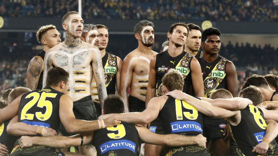Richmond’s war dance before Dreamtime at the G match