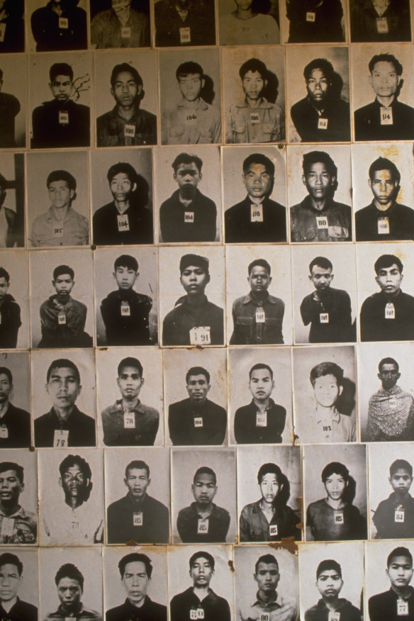 At Tuol Sleng Genocide Museum, photos document some of the Khmer Rouge victims held there.