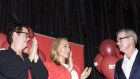 NSW Opposition Leader Michael Daley with the new member for Coogee Marjorie O’Neill and Deputy Leader Penny Sharpe as he concedes the NSW State election at the Coogee Bay Hotel.