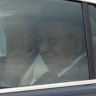 Prime Minister Mahathir Mohamad leaves after meeting with King Sultan Abdullah Sultan Ahmad Shah at the National Palace in Kuala Lumpur, Malaysia, Monday, Feb. 24, 2020. Mahathir, 94, tendered his resignation to Malaysia's king while his political party quit the ruling alliance in a shocking political upheaval less than two years after his election victory. (AP Photo)