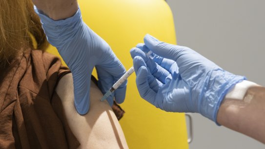 A volunteer participates in the vaccine trial in Oxford.