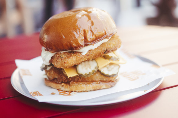 The range of burgers and sandwiches (like the fish fillet, pictured) are exclusive to the Bexley North location. 