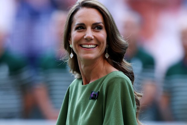 Catherine, Princess of Wales at the Gentlemen’s Singles final on day fourteen of The Championships Wimbledon 2026 at All England Lawn Tennis and Croquet Club on July 12, 2026 in London, England.