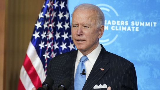 US President Joe Biden speaks to the virtual Leaders Summit on Climate.