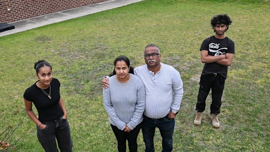 The Venkatesh Kumar family in their backyard in Pakenham, where they had hoped to build a second home for their son. 