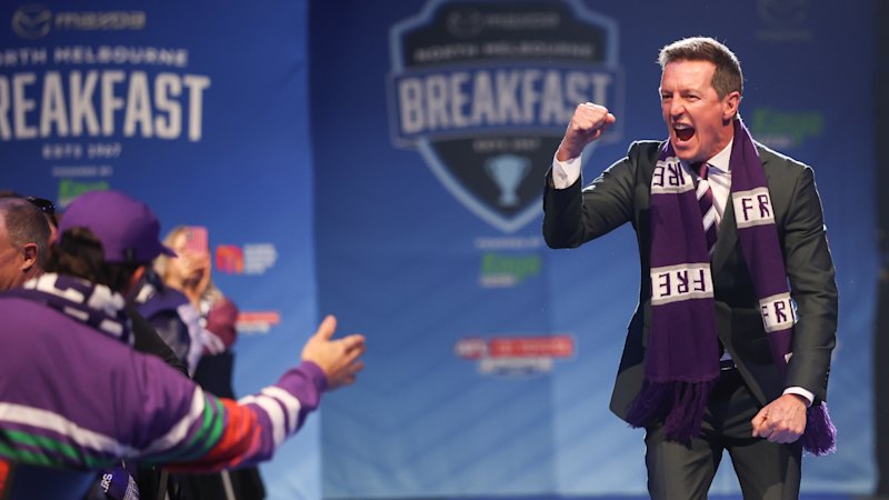 ‘Albo just can’t be trusted with Kylie’: Taylor brings the zingers to grand final breakfast