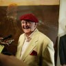 John Olsen with his Archibald Prize-winning work “Self-portrait Janus-faced”.