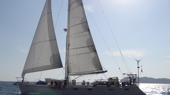 The author’s sailboat, which was home to a family of five.