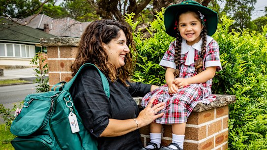 Michelle Tamaro and her daughter Aria who will start kindergarten at St Patrick’s in North Parramatta on Tuesday.