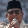 Strongman Prabowo preys on Indonesian insecurities in stadium rally pitch