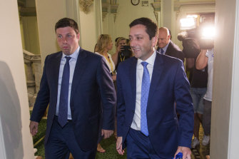 Opposition MP Tim Smith (left) and his leader, Matthew Guy, are close friends. 