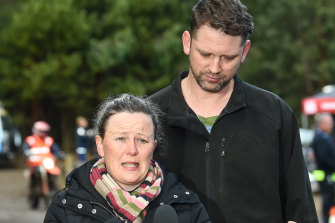 Penny Callaghan addressed the media with her partner Nathan Ezard.