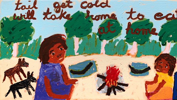 Sally M. Nangala Mulda’s 
‘Tail get cold...’ 2018.