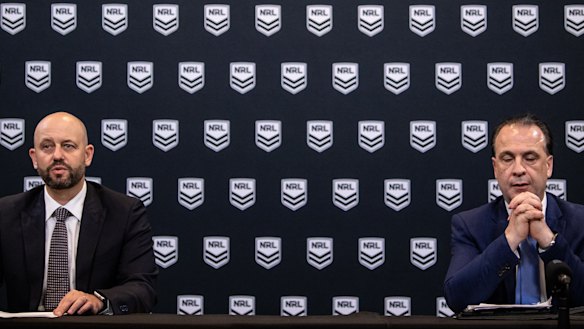 Todd Greenberg and Peter V'landys last Monday, when they suspended the NRL competition.